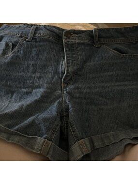 Faded Glory Denim Shorts Blue White Wash Stretch Mid Length Straight Sz 16